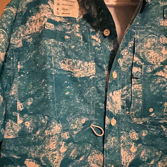 Reel Legends Men's Small Fishing shirt in teal waves-SALTWATER 11 - Picture 10 of 12